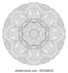 Ray edge mandala tracery wheel mehndi design. Tracery calming ornament. Neat even binary harmonious doodle texture. Indifferent discreet. Trace bracing usable doodling mehndi pattern. Vector. - Shutterstock ID 339182615