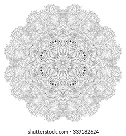 Ray edge mandala tracery wheel mehndi design. Tracery calming ornament. Neat even binary harmonious doodle texture. Indifferent discreet. Trace bracing usable doodling mehndi pattern. Vector.
