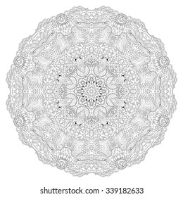 Ray edge mandala tracery wheel mehndi design. Tracery calming ornament. Neat even binary harmonious doodle texture. Indifferent discreet. Trace bracing usable doodling mehndi pattern. Vector.