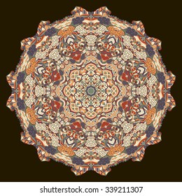Ray edge mandala tracery wheel mehndi design. Tracery calming ornament. Neat even colorful harmonious doodle texture. Indifferent discreet. Trace bracing usable doodling mehndi pattern. Vector.
