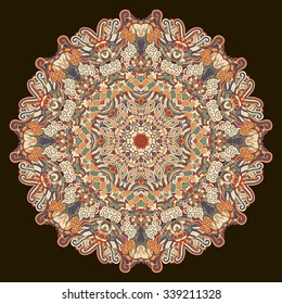 Ray edge mandala tracery wheel mehndi design. Tracery calming ornament. Neat even colorful harmonious doodle texture. Indifferent discreet. Trace bracing usable doodling mehndi pattern. Vector.