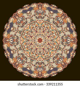 Ray edge mandala tracery wheel mehndi design. Tracery calming ornament. Neat even colorful harmonious doodle texture. Indifferent discreet. Trace bracing usable doodling mehndi pattern. Vector.