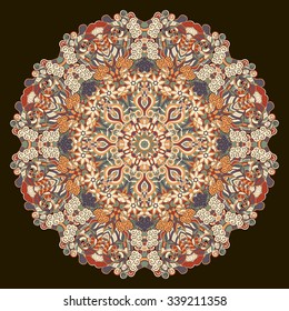 Ray edge mandala tracery wheel mehndi design. Tracery calming ornament. Neat even colorful harmonious doodle texture. Indifferent discreet. Trace bracing usable doodling mehndi pattern. Vector.