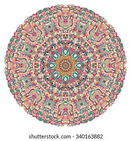 Ray edge mandala tracery wheel mehndi design. Tracery calming ornament. Neat even colorful harmonious doodle texture. Indifferent discreet. Trace bracing usable doodling mehndi pattern. Vector.