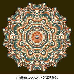 Ray edge mandala tracery wheel mehendi design. Tracery calming ornament. Neat even colorful harmonious doodle texture. Indifferent discreet. Trace bracing usable doodling mehndi pattern. Vector.