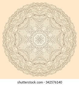 Ray edge mandala tracery wheel mehendi design. Tracery calming ornament. Neat even monochrome harmonious doodle texture. Indifferent discreet. Trace bracing usable doodling mehndi pattern. Vector.