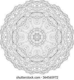 Ray edge mandala tracery wheel mehndi design. Tracery calming ornament. Neat even monochrome harmonious doodle texture. Indifferent discreet. Trace bracing usable doodling mehndi pattern. Vector.