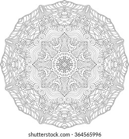 Ray edge mandala tracery wheel mehndi design. Tracery calming ornament. Neat even monochrome harmonious doodle texture. Indifferent discreet. Trace bracing usable doodling mehndi pattern. Vector.