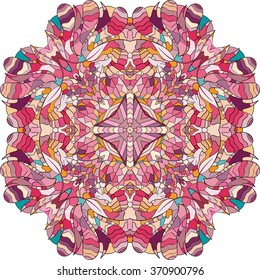 Ray edge mandala tracery wheel mehndi design. Tracery calming ornament. Neat even colorful harmonious doodle texture. Indifferent discreet. Trace bracing usable doodling mehndi pattern. Vector.