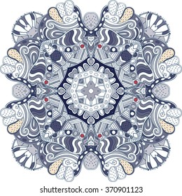 Ray edge mandala tracery wheel mehndi design. Tracery calming ornament. Neat even colorful harmonious doodle texture. Indifferent discreet. Trace bracing usable doodling mehndi pattern. Vector.
