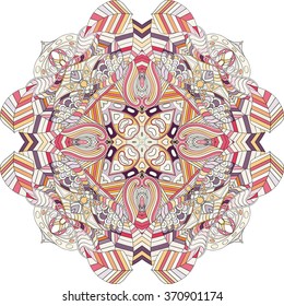 Ray edge mandala tracery wheel mehndi design. Tracery calming ornament. Neat even colorful harmonious doodle texture. Indifferent discreet. Trace bracing usable doodling mehndi pattern. Vector.