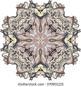 Ray edge mandala tracery wheel mehndi design. Tracery calming ornament. Neat even colorful harmonious doodle texture. Indifferent discreet. Trace bracing usable doodling mehndi pattern. Vector.