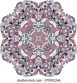 Ray edge mandala tracery wheel mehndi design. Tracery calming ornament. Neat even colorful harmonious doodle texture. Indifferent discreet. Trace bracing usable doodling mehndi pattern. Vector.