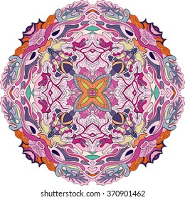 Ray edge mandala tracery wheel mehndi design. Tracery calming ornament. Neat even colorful harmonious doodle texture. Indifferent discreet. Trace bracing usable doodling mehndi pattern. Vector.