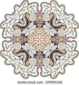 Ray edge mandala tracery wheel mehndi design. Tracery calming ornament. Neat even colorful harmonious doodle texture. Indifferent discreet. Trace bracing usable doodling mehndi pattern. Vector.