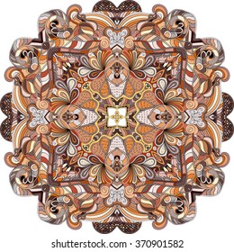 Ray edge mandala tracery wheel mehndi design. Tracery calming ornament. Neat even colorful harmonious doodle texture. Indifferent discreet. Trace bracing usable doodling mehndi pattern. Vector.