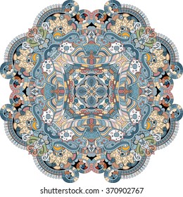 Ray edge mandala tracery wheel mehndi design. Tracery calming ornament. Neat even colorful harmonious doodle texture. Indifferent discreet. Trace bracing usable doodling mehndi pattern. Vector.