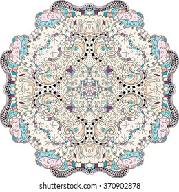 Ray edge mandala tracery wheel mehndi design. Tracery calming ornament. Neat even colorful harmonious doodle texture. Indifferent discreet. Trace bracing usable doodling mehndi pattern. Vector.