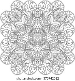 Ray edge mandala tracery wheel mehndi design. Tracery calming ornament. Neat even binary monochrome harmonious doodle texture. Indifferent discreet.  Bracing usable doodling mehndi pattern. Vector.