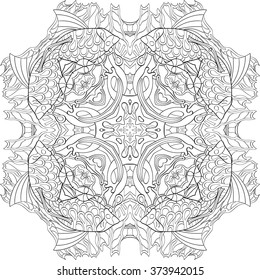 Ray edge mandala tracery wheel mehndi design. Tracery calming ornament. Neat even binary monochrome harmonious doodle texture. Indifferent discreet.  Bracing usable doodling mehndi pattern. Vector.