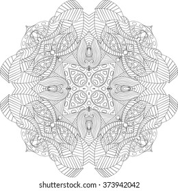 Ray edge mandala tracery wheel mehndi design. Tracery calming ornament. Neat even binary monochrome harmonious doodle texture. Indifferent discreet.  Bracing usable doodling mehndi pattern. Vector.
