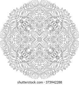 Ray edge mandala tracery wheel mehndi design. Tracery calming ornament. Neat even binary monochrome harmonious doodle texture. Indifferent discreet.  Bracing usable doodling mehndi pattern. Vector.