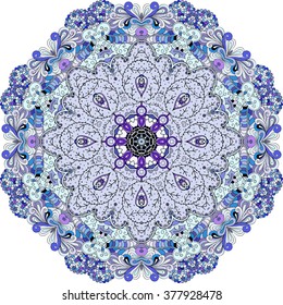 Ray edge mandala tracery wheel mehndi design. Tracery calming ornament. Neat even colorful harmonious doodle texture. Indifferent discreet. Trace bracing usable doodling mehndi pattern. Vector.