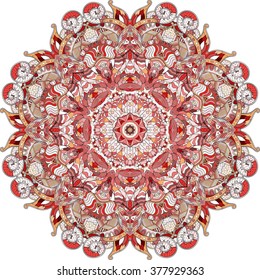 Ray edge mandala tracery wheel mehndi design. Tracery calming ornament. Neat even colorful harmonious doodle texture. Indifferent discreet. Trace bracing usable doodling mehndi pattern. Vector.