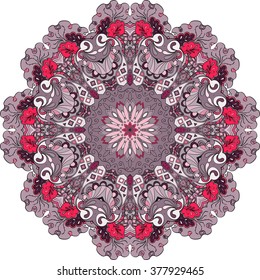 Ray edge mandala tracery wheel mehndi design. Tracery calming ornament. Neat even colorful harmonious doodle texture. Indifferent discreet. Trace bracing usable doodling mehndi pattern. Vector.