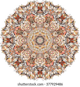 Ray edge mandala tracery wheel mehndi design. Tracery calming ornament. Neat even colorful harmonious doodle texture. Indifferent discreet. Trace bracing usable doodling mehndi pattern. Vector.