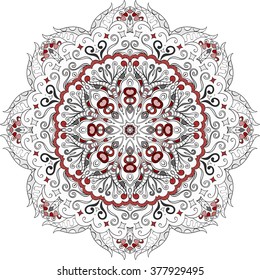 Ray edge mandala tracery wheel mehndi design. Tracery calming ornament. Neat even colorful harmonious doodle texture. Indifferent discreet. Trace bracing usable doodling mehndi pattern. Vector.