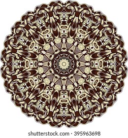 Ray edge mandala tracery wheel mehndi design. Ethnic calming ornament, colorful harmonious doodle texture. Indifferent discreet. Curved doodling mehndi motif. Vector.