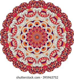 Ray edge mandala tracery wheel mehndi design. Ethnic calming ornament, colorful harmonious doodle texture. Indifferent discreet. Curved doodling mehndi motif. Vector.