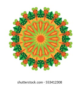 Ray edge mandala tracery wheel mehndi design. Tracery calming ornament. Colorful harmonious doodle texture. Trace bracing usable doodling mehndi pattern. Vector.