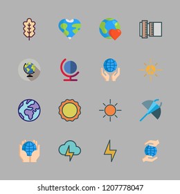 ray icon set. vector set about light bolt, manta ray, planet earth and oak leaf icons set.