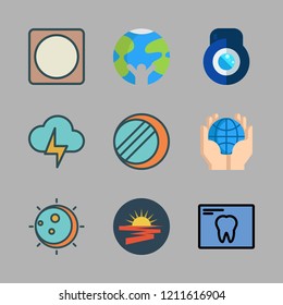 ray icon set. vector set about planet earth, x ray, lens and sun icons set.