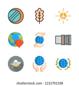 ray icon set. vector set about ufo, oak leaf, sun and planet earth icons set.