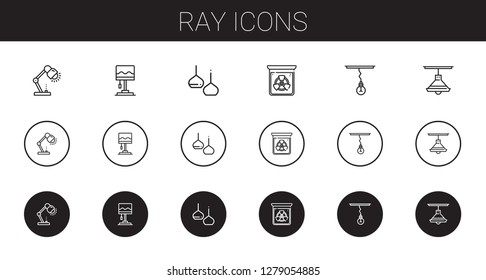 ray icons set. Collection of ray with lamp, light, radiation. Editable and scalable ray icons.