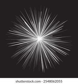 Rayo de luz. Fondo de líneas radiales en blanco y negro. Gráficos de velocidad de cómics, manga o anime. Ilustración vectorial de explosión. Luz solar o elemento de explosión estelar