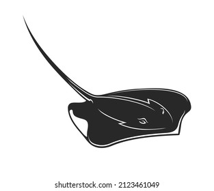 Ray, stingray or cramp fish vector black silhouette of sea and ocean underwater animal. Isolated marine fish of giant whiptail stingray