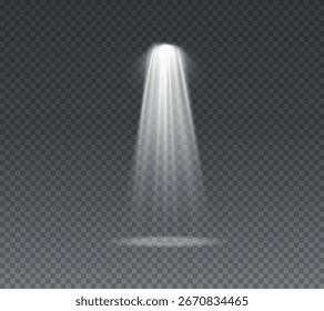 Rayo de sol con flash de lámpara de estudio en proyección de teatro, foco brillante y fondo png transparente que muestra un efecto brillante de luz de neón para el club de espectáculos o el diseño de entretenimiento
