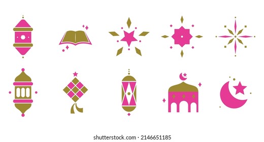 Raya decorative icon, vector set, Raya Aidilfitri festive design elements.