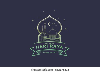 raya greeting template vector/illustration with malay words that translate to wishing you a joyous raya