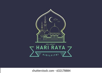 raya greeting template vector/illustration with malay words that translate to wishing you a joyous raya