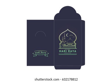 raya money packet template vector/illustration with malay words that translate to wishing you a joyous raya