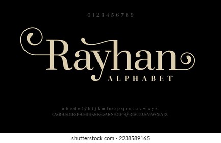 Rayhan abstract simple fashion wedding alphabet. Elegant ligature typography typeface design