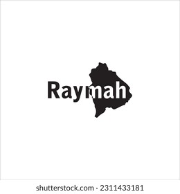 Mapa de Raymah y diseño de letras negras sobre fondo blanco