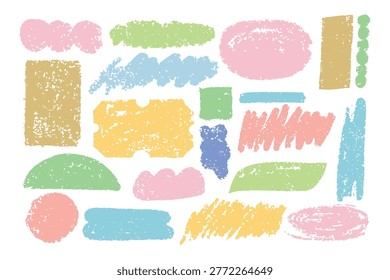 rayon kid colored frame set. Childlike textured doodle line. hand drawn colorful frame blocks. Pastel chalk crayon.Set of elements.Speech bubble shapes.	