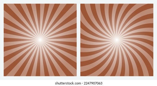 Rays background. Burst illustration with sienna brown color. Sunbeam retro style radial and swirl background.