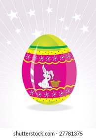 rays background with easter egg and bunny with basket
